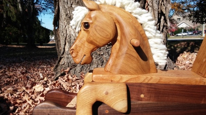hand carved rocking horse toddler size from reclaimed lumber