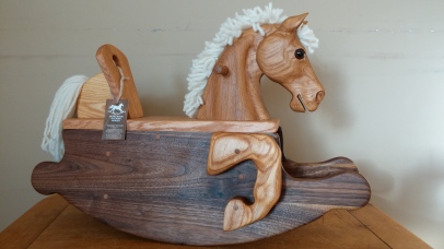 toddler rocking horse from reclaimed oak and walnut